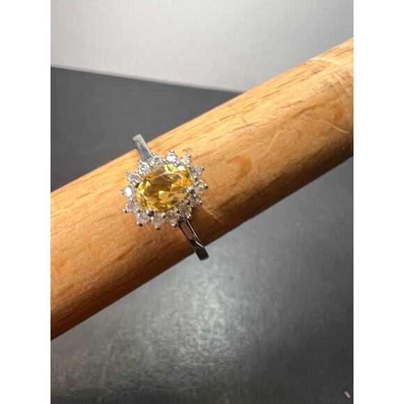 NEW Citrine and zircon halo ring in platinum over sterling silver size 9 - Picture 4 of 11